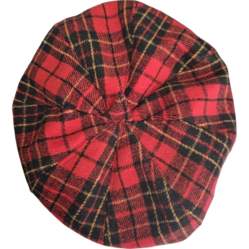 Red Plaid Tartan‎ Beret Hat Adjustable Wool Blend Parisian Scottish Style Cap